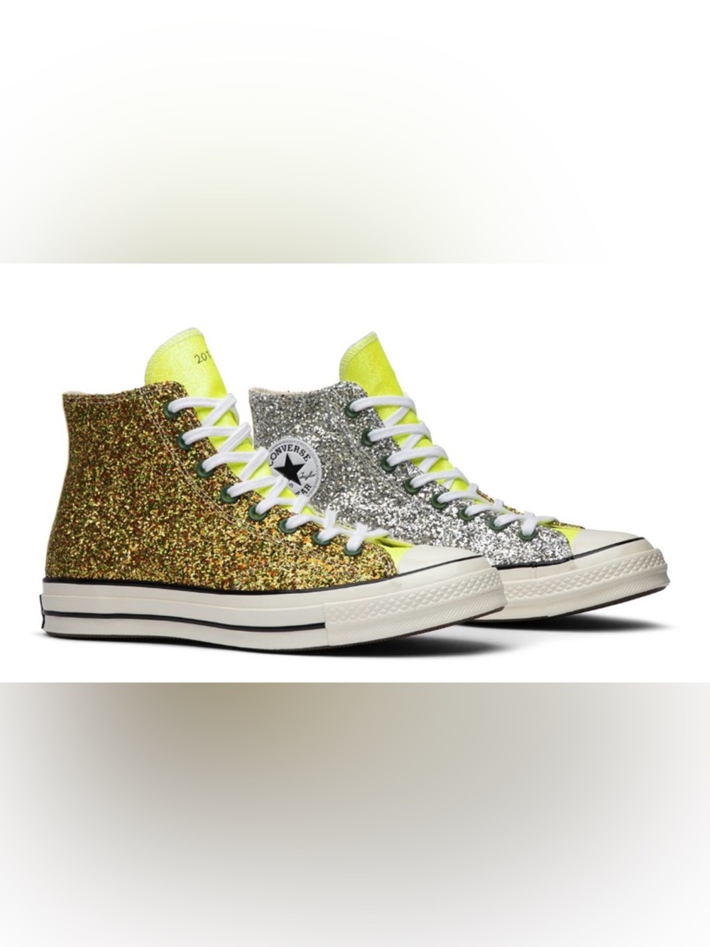 Converse Glitter High-Top Sneakers in Silver and Gold